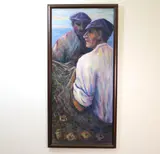 May Heatherly, Fishermen, circa 1990, Oil on canvas painting