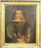 Girl with a Red Bow by American School, Oil on canvas, offered Jul 2023