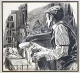 Isa Barnett, Soup Delivery, 1949, Barnett produced work in numerous kinds of media, including acrylic, charcoal, oil, pen and ink, watercolor, bronze, marble, and lithography