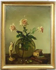 John C. E. Taylor, Still Life of Pink Roses, Oil on canvas