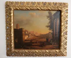 Italian School, Ancient Ruins of Roman Forum at Sundown, Oil on canvas