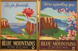 Original silkscreen posters. "We're Expecting You" (circa 1948) by Booker and (2) "See for Yourself…" (circa 1949) by Henri Roussel by Two Blue Mountains Australian Tourism Posters, Note: Posters are glued down to board. - - Size (per poster): 40 x 30 in; frame: 41 x 31 in, sold Jul 2023