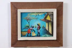 Haitian School, Two Black Women, Oil on board