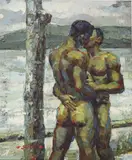 The Kiss, [LGBTQ+ INTEREST] by American School, Oil on canvas, sold Jul 2023