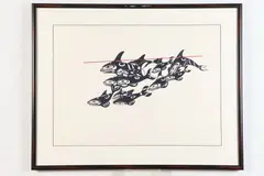 Barry Herem, Orca Tribe, 1991, Serigraph printed in three colors (indigo, graphite and brick red) on 100% cotton rag of archival quality paper