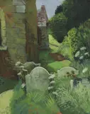 Elizabeth Willan, Untitled, Elizabeth Willan (20th century) Cow parsley in a churchyard oil on board 51 x 41cm