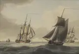 Samuel Atkins, Untitled, Samuel Atkins (c.1787-1808) Shipping off the coast watercolour 13 x 18cm