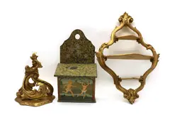 John, Untitled, 38cm high together with a carved modern giltwood wall shelf