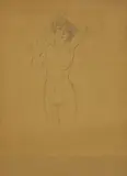 Raphael Kirchner, Untitled, Nude with arms raised pencil on brown paper 44 x 32cm
