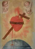 Spanish Colonial School, The Sacred Heart surrounded by angels; The Lamentation; The Sacred Heart (a group of 3)