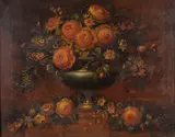 Arturo Orselli, A rose filled urn, oil on canvas