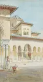 Manuel Ruiz Sanchez Morales, A Spanish street scene, watercolor on paper laid down on board