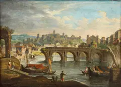 Italian School, A view of the Tiber and the Aventine Hill in Rome, oil on canvas