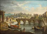 A view of the Tiber and the Aventine Hill in Rome by Italian School, oil on canvas, sold Apr 2012