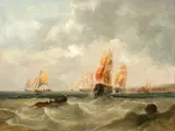 James Webb, Shipping along the coast, oil on canvas