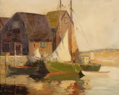 Camillo Adriani, Harbor scene, oil on canvas