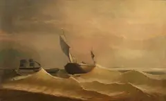 Edward Percy Moran, Grain ship approaching in a rough sea, oil on canvas
