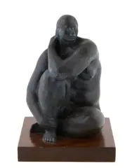 Felipe Castaneda, Seated woman, 1976, bronze with bluish green patina on wooden base