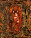 Bruno Ceccobelli, Untitled, 1988; Untitled (2), first oil, encaustic, fabric and paper collage on panel; second oil, encaustic and wood collage on press board