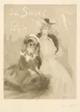 Jacques Villon, Carte adresse Sagot (femme et fillette) (GP. E112), 1904, Etching and aquatint on grey wove paper