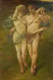 Émile Renard, A bacchanalian couple, oil on canvas laid down on masonite