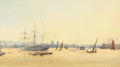 Arthur Ackland Hunt, A harbor scene, watercolor on paper