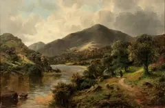 Frederick Carlton, A river landscape with figures on a path, oil on canvas