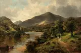 Frederick Carlton, A river landscape with figures on a path, oil on canvas