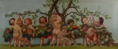 F. Kelton, Putti gathering fruit, oil on canvas