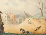 Will P. Noble, A village scene, watercolor on paper laid down on board