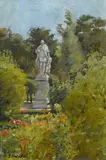 A Spanish garden by Santiago Rusiñol i Prats, oil on board, offered Mar 2012