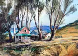 Joshua Meador, Houses by the bay, oil on canvas
