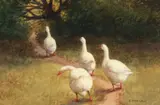 Ethel Marian Wickes, Geese on the way home, watercolor on paper board