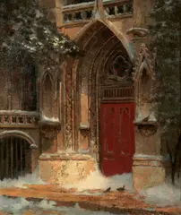Edwin Deakin, A doorway, oil on canvas