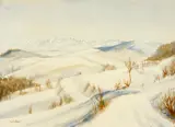 A mountainous winter landscape by American School, pencil and watercolor on paper, sold Mar 2012