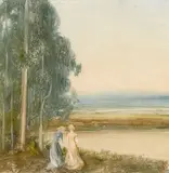 Xavier Martínez, Women by a pool, circa 1910, monotype in colors on laid paper