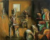 Francisco Javier Vázquez, Interior con pitos y máscaras XI, 1991, oil on canvas