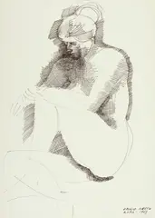 Emilio Greco, Untitled (Portrait of a seated nude), 1963, ink on paper laid on paper board