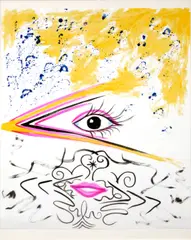 Eyelips by Kenny Scharf, 1983, ink, watercolor and acrylic on paper, sold Mar 2012