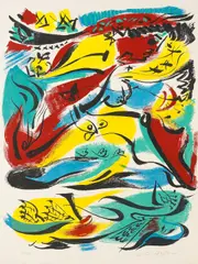 Untitled (Composition) by André Masson, c. 1970, Lithograph in colors on wove paper, sold Mar 2012