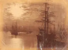 Francis Meadow Sutcliffe, Moonshine Whitby Harbor, 1880s, Albumen print