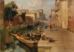 A Venetian backwater by Angelo Brombo, oil on canvas, sold Apr 2012