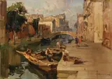 Angelo Brombo, A Venetian backwater, oil on canvas