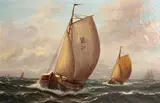Continental School, Shipping offshore, oil on canvas laid down