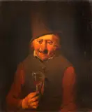 An old man holding a glass of wine by Christian Wilhelm Ernst Dietrich, oil on canvas, sold Apr 2012
