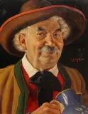 Erwin Eichinger, A refreshing drink, oil on board