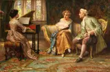 A musical interlude by Francis Sydney Muschamp, oil on canvas, offered Apr 2012