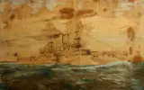 An American warship at sea by American School, watercolor on paper laid down on canvas, sold Apr 2012