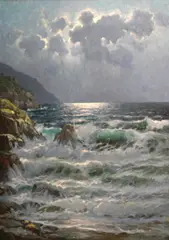 Pacific moonlight by Alexander Dzigurski, oil on canvas, sold Apr 2012