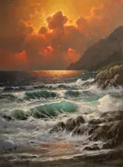 Pacific sunset by Alexander Dzigurski, oil on canvas, sold Apr 2012